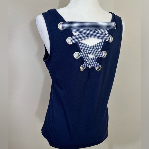 Neiman Marcus sz lg top in navy with a ribbon accent on the back - Picture 6 of 14